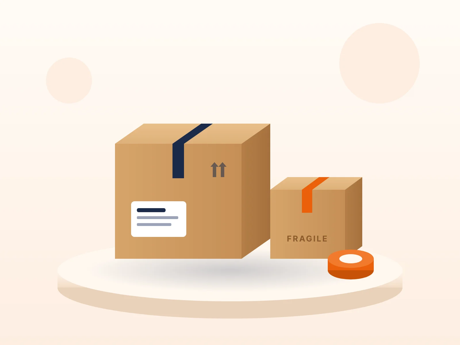Taped shipping boxes with a label and packing tape