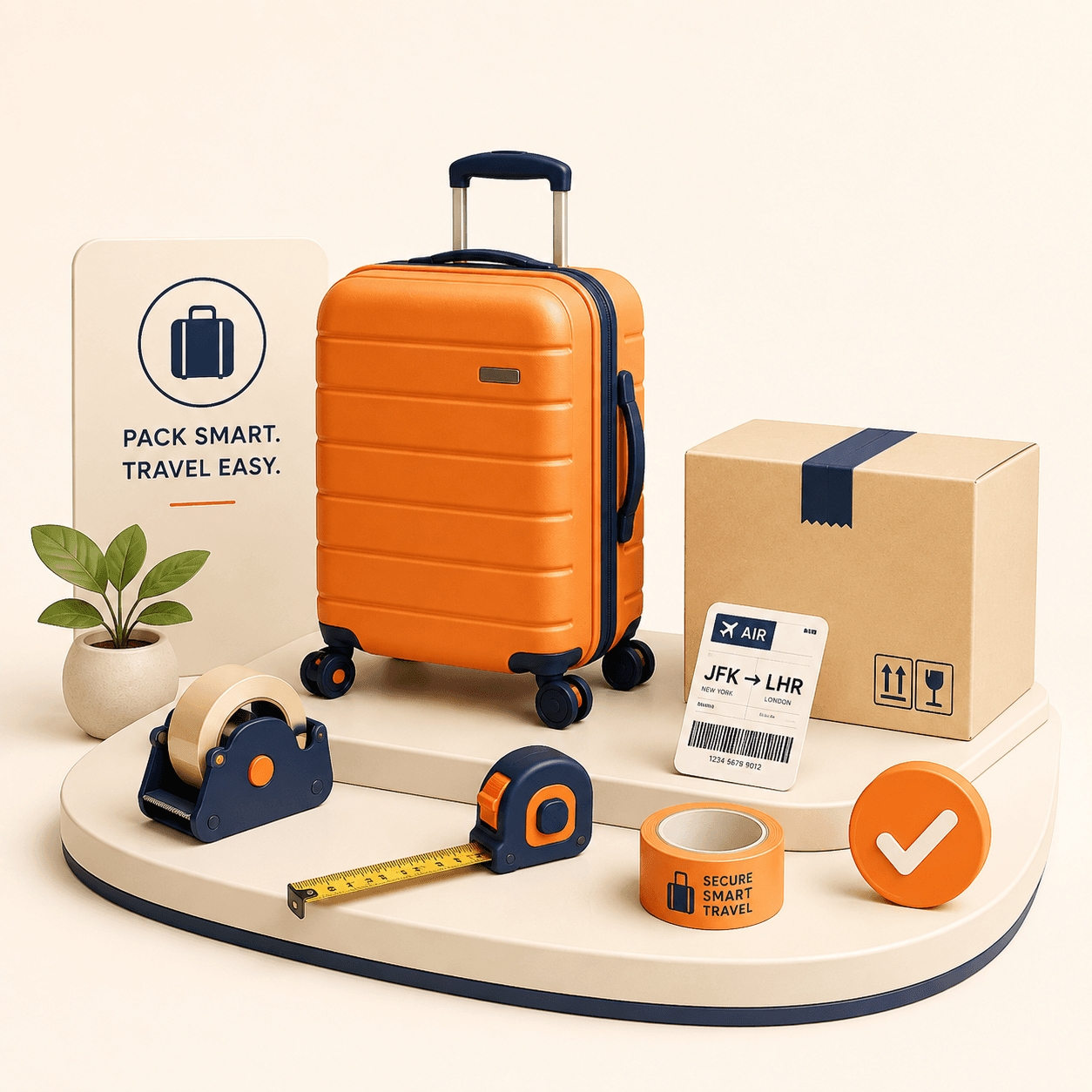 Luggage packed in a cardboard box, ready for collection